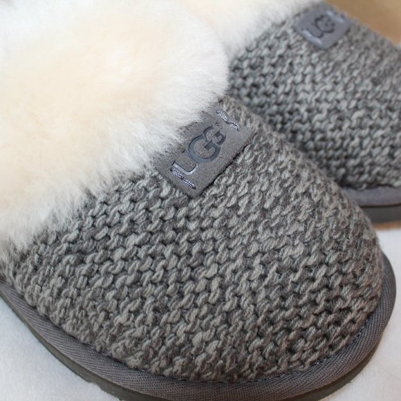 NEW UGG COZY KNIT SHEARLING SWEATER SLIPPERS GRAY - Picture 3 of 12